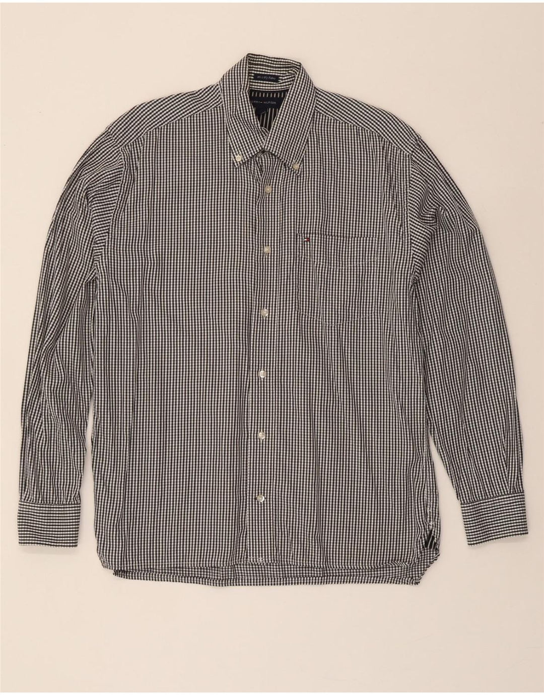TOMMY HILFIGER Mens Shirt Size 14 1/2 15 Small Black Houndstooth Cotton Vintage Tommy Hilfiger and Second-Hand Tommy Hilfiger from Messina Hembry 