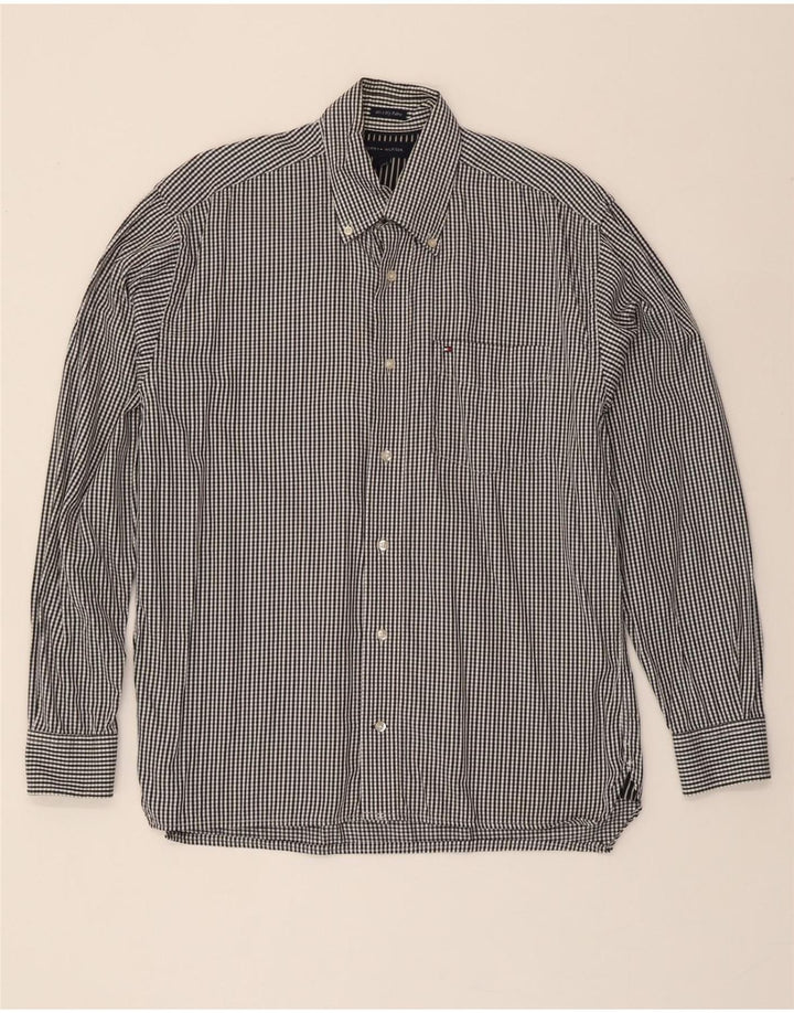 TOMMY HILFIGER Mens Shirt Size 14 1/2 15 Small Black Houndstooth Cotton Vintage Tommy Hilfiger and Second-Hand Tommy Hilfiger from Messina Hembry 