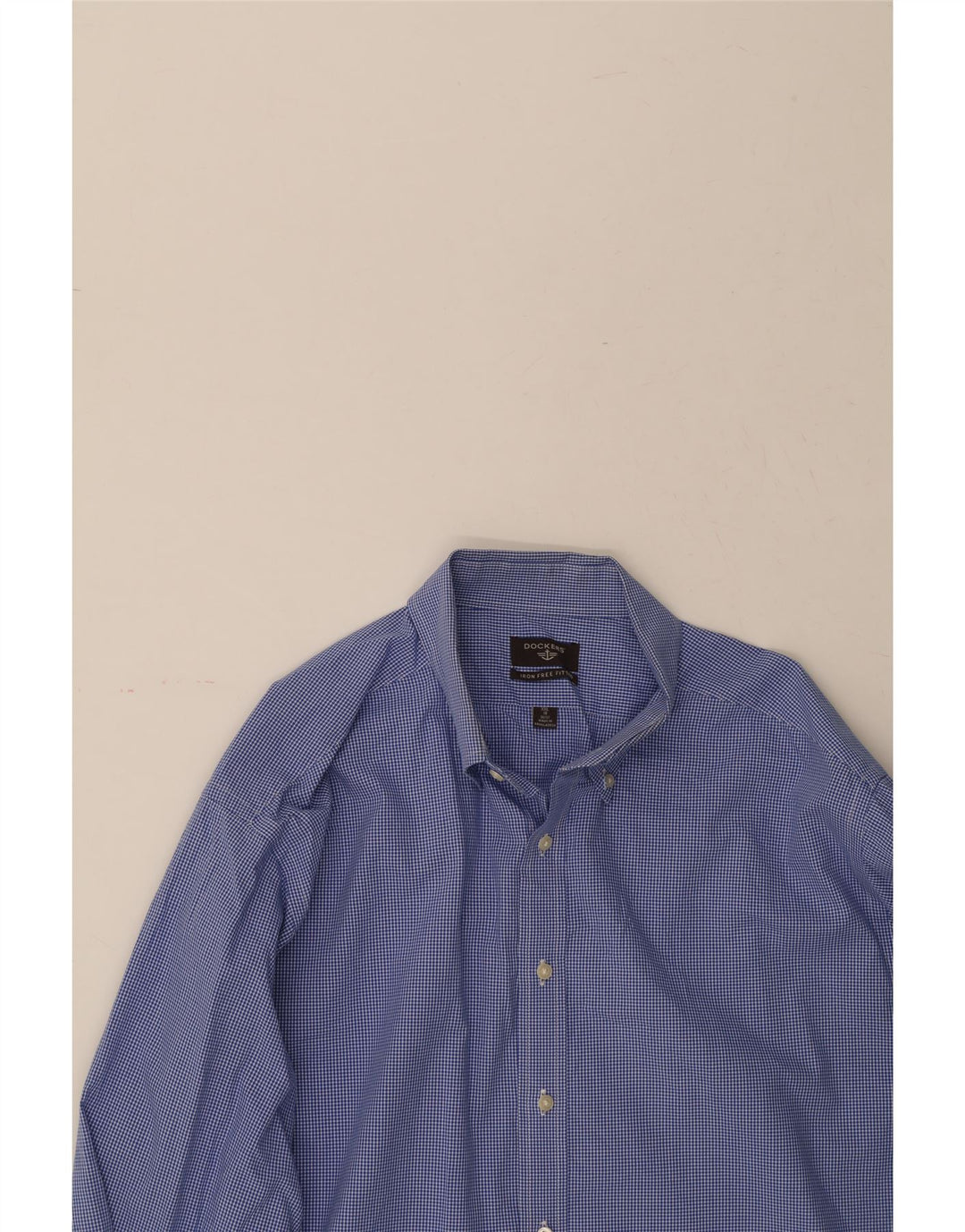 DOCKERS Mens Fitted Shirt Size 18 2XL Blue Check Cotton Vintage Dockers and Second-Hand Dockers from Messina Hembry 