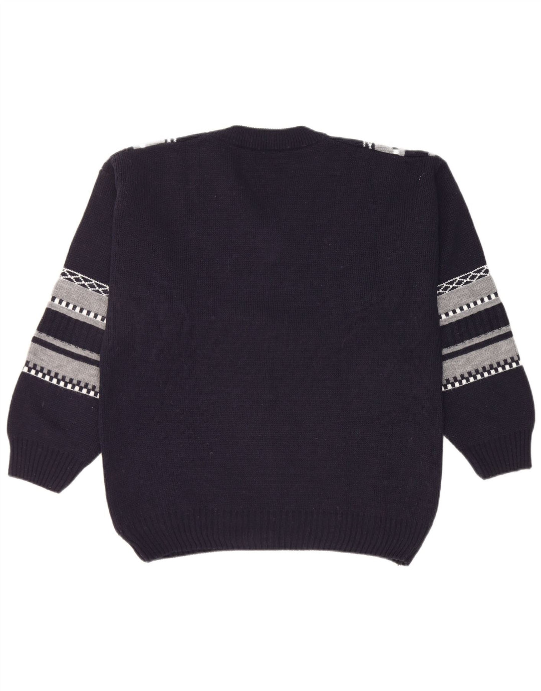 Vintage herre V-hals sweater stor marineblå stribet polyakryl