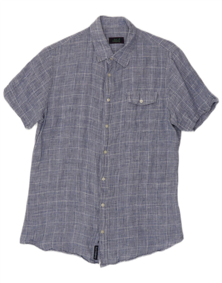 Bedste firma Kortærmet Herreskjorte Medium Blue Houndstooth