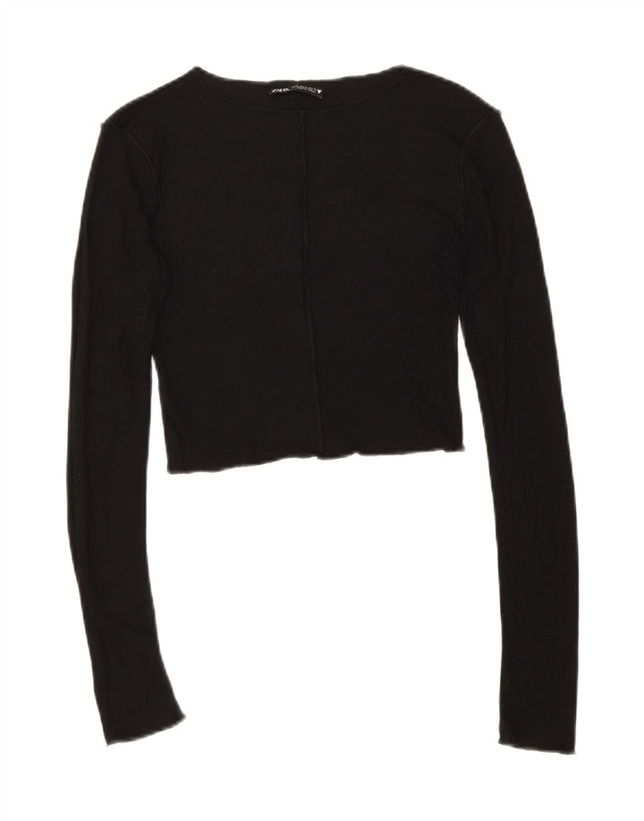 Zara Dame Crop Top Langærmet UK 8 Lille Sort