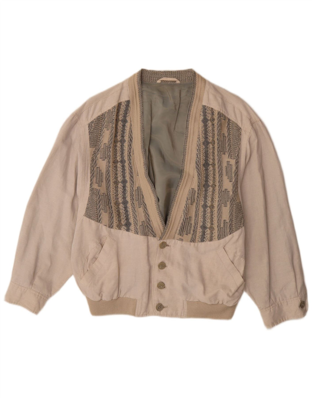 Vintage Bomber Jacket UK 38 Medium Beige Geometrisk Viscose