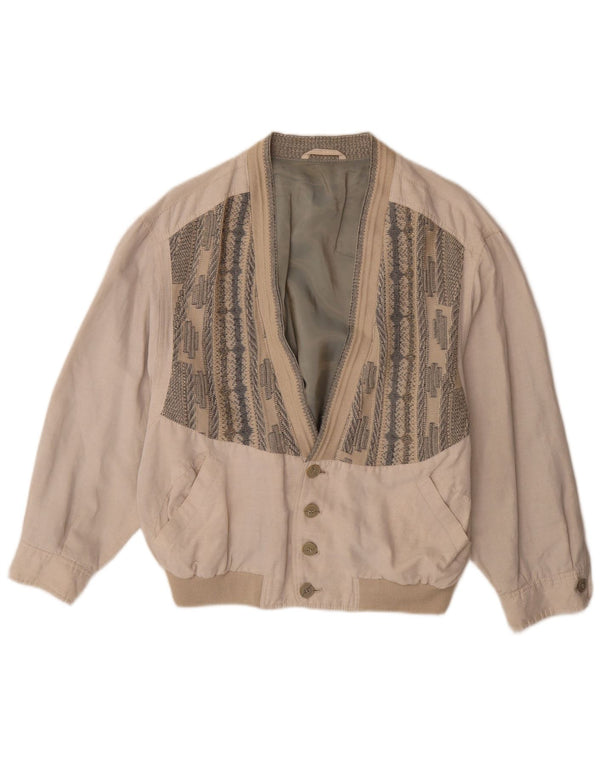 Vintage Bomber Jacket UK 38 Medium Beige Geometrisk Viscose