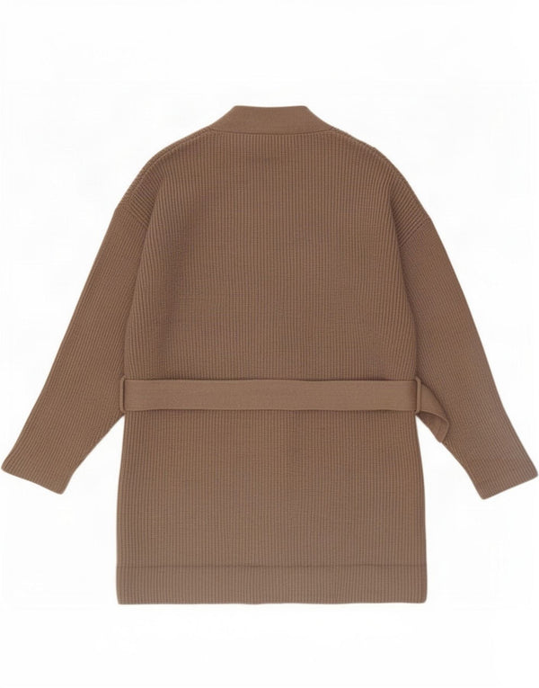 Zara Womens Longline Cardigan Sweater UK 16 Large Brown Acryl
