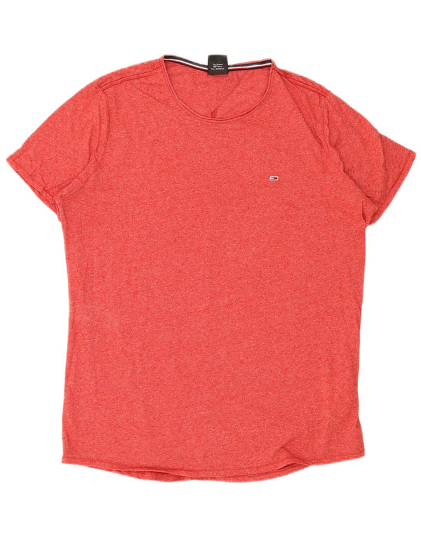 Tommy Hilfiger Herre T-Shirt Top 2XL Rød Flecked Bomuld