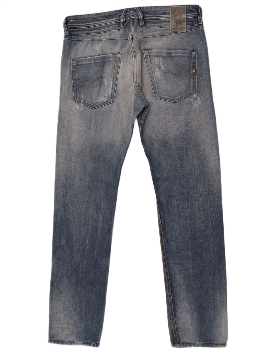 Diesel Herre Belther Distressed Straight Jeans W32 L34 Blå Bomuld