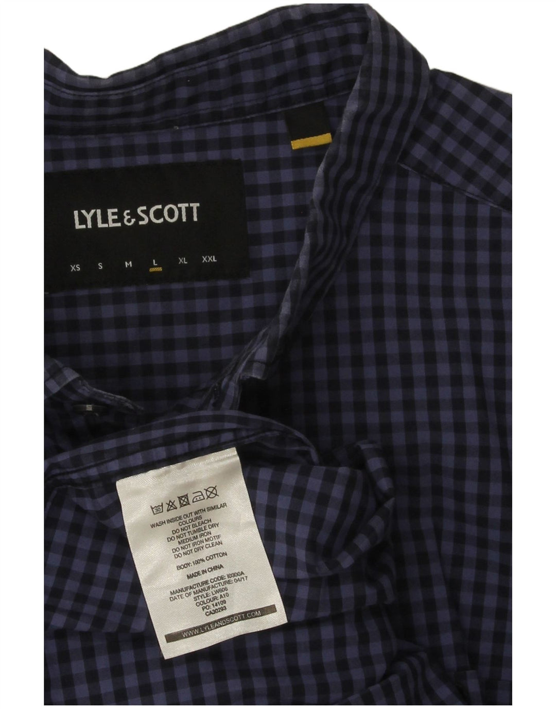 Lyle & Scott Herreskjorte Stor marineblå Gingham Bomuld