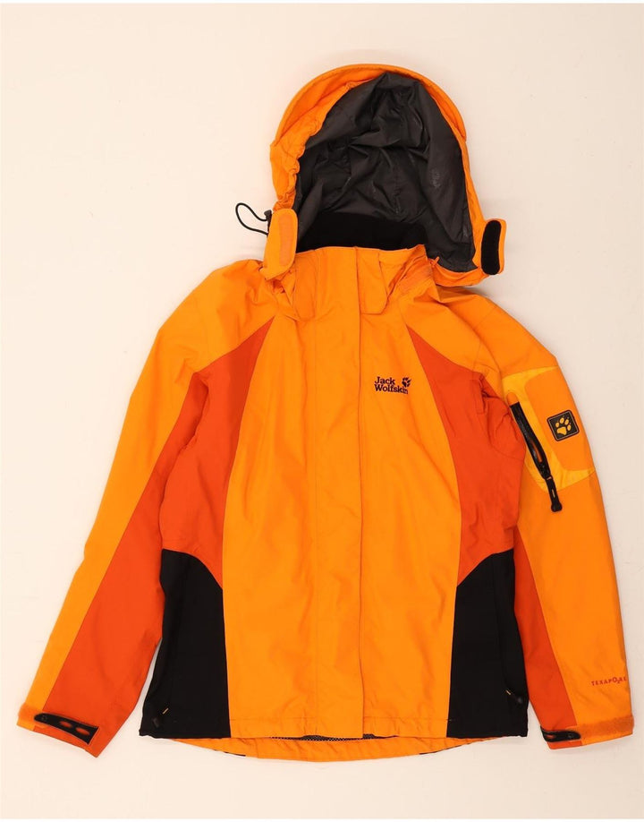 JACK WOLFSKIN Womens Oversized Rain Jacket UK 10 Small  Orange Colourblock Vintage Jack Wolfskin and Second-Hand Jack Wolfskin from Messina Hembry 