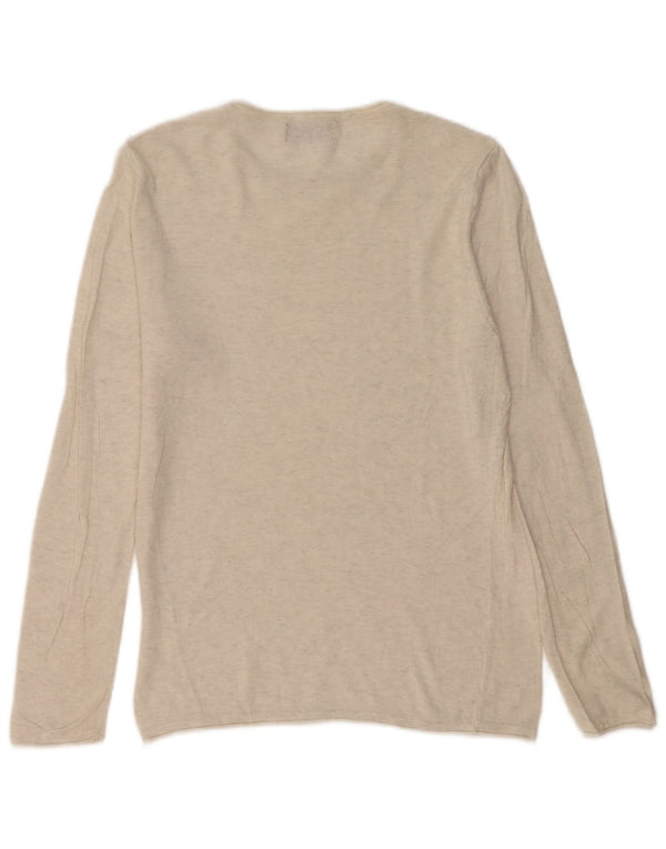 Zara Herre Boat Neck Jumper Sweater Medium Beige Flecked