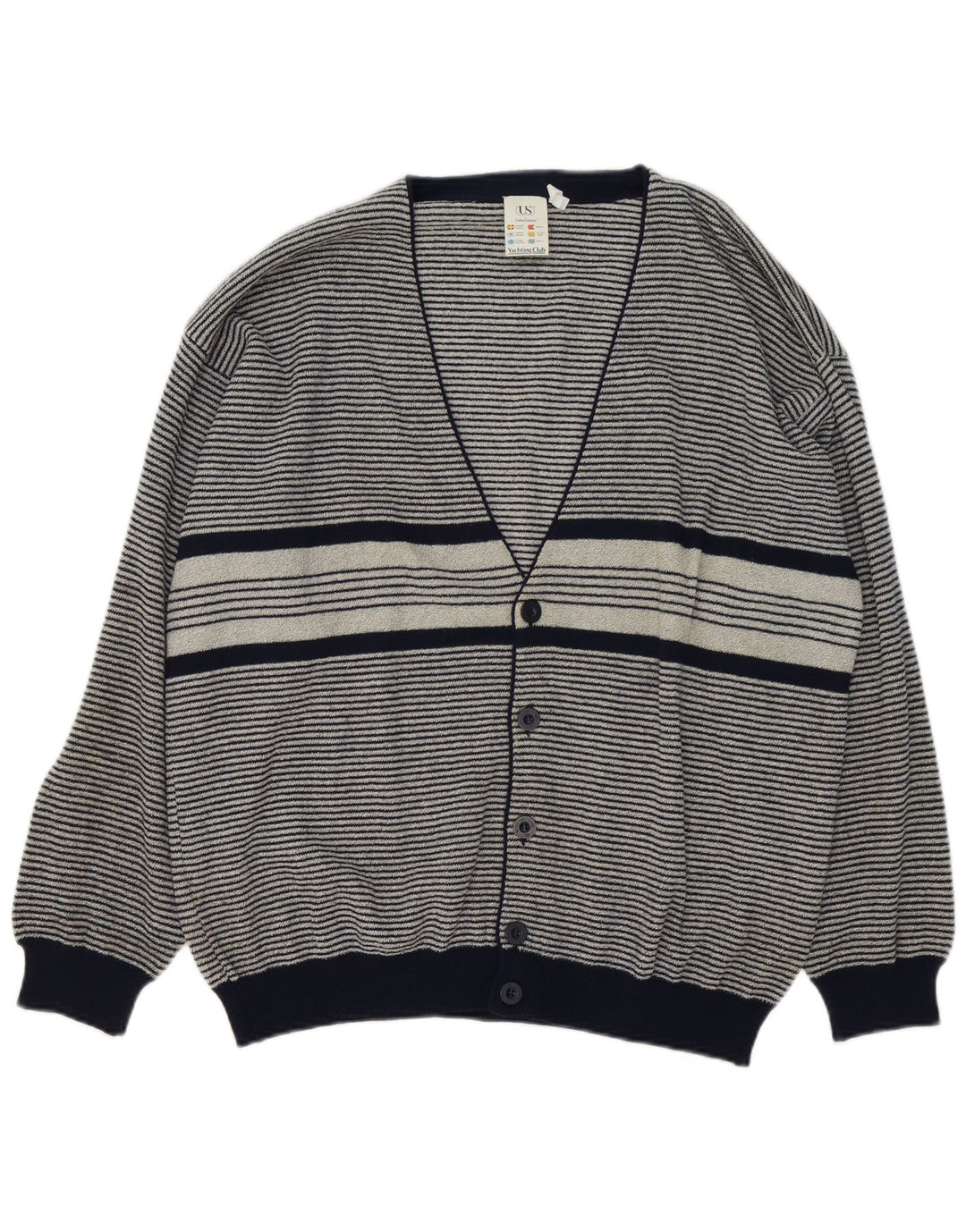 Umberto Severi Herre cardigan sweater Stor grå stribet uld