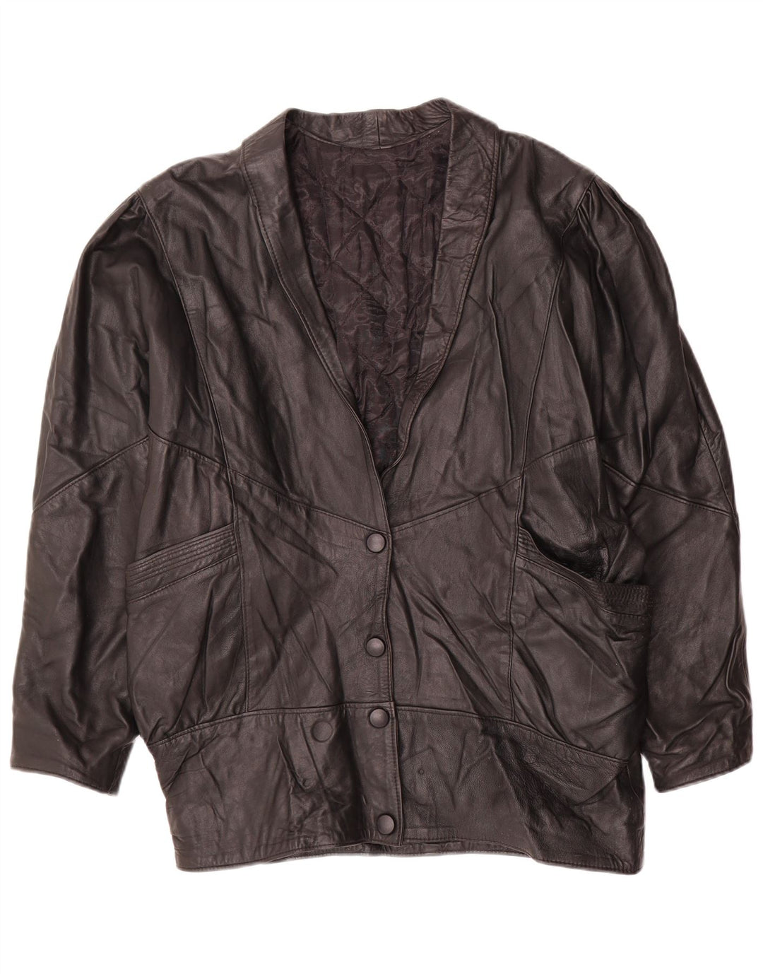 Vintage Dame Oversized Læderjakke UK 14 Medium Sort Læder