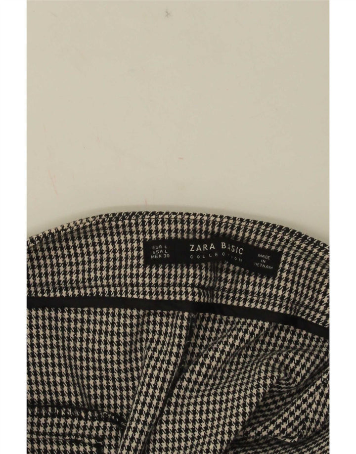 Zara Dame Slim Casual Bukser Large W30 L26 Black Houndstooth
