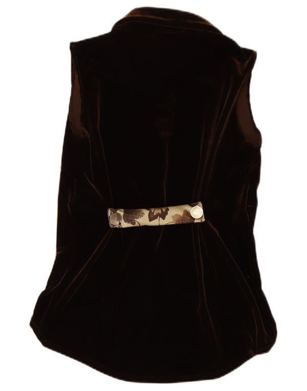 VINTAGE kvinders velour ærmeløs skjortebluse UK 12 Medium Brown Floral
