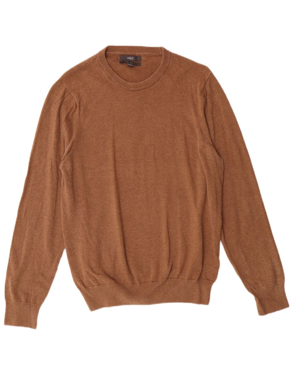 Marks & Spencer Herre sweater med rund hals, medium brun bomuld