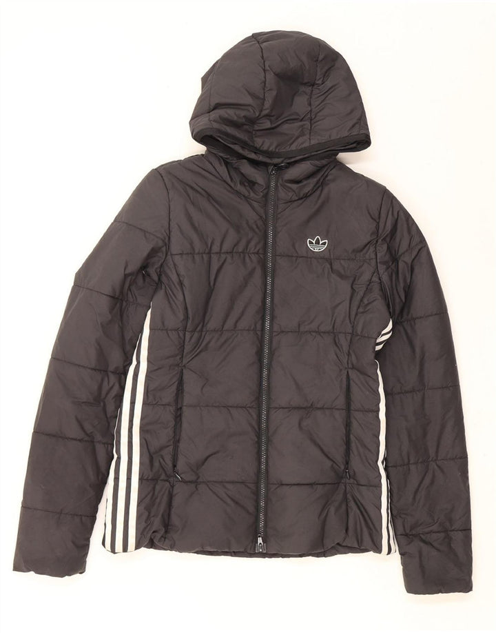 ADIDAS Womens Hooded Padded Jacket UK 10 Small  Grey Polyester