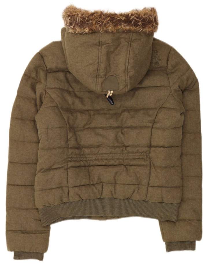 Superdry Dame Hætte Duffel Polstret Jakke UK 14 Medium Khaki Winter