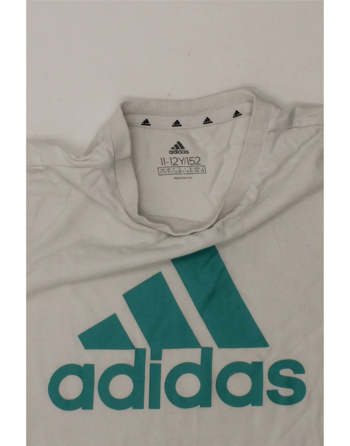 ADIDAS Boys Graphic T-Shirt Top 11-12 Years White Vintage Adidas and Second-Hand Adidas from Messina Hembry 
