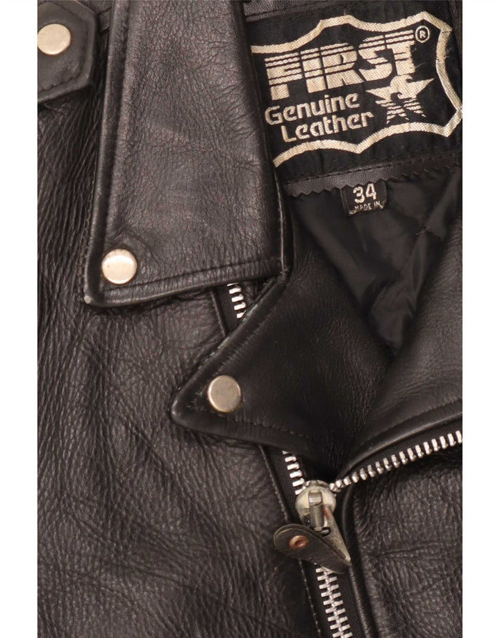 First Mens Læder Biker Jacket UK 34 XS Sort