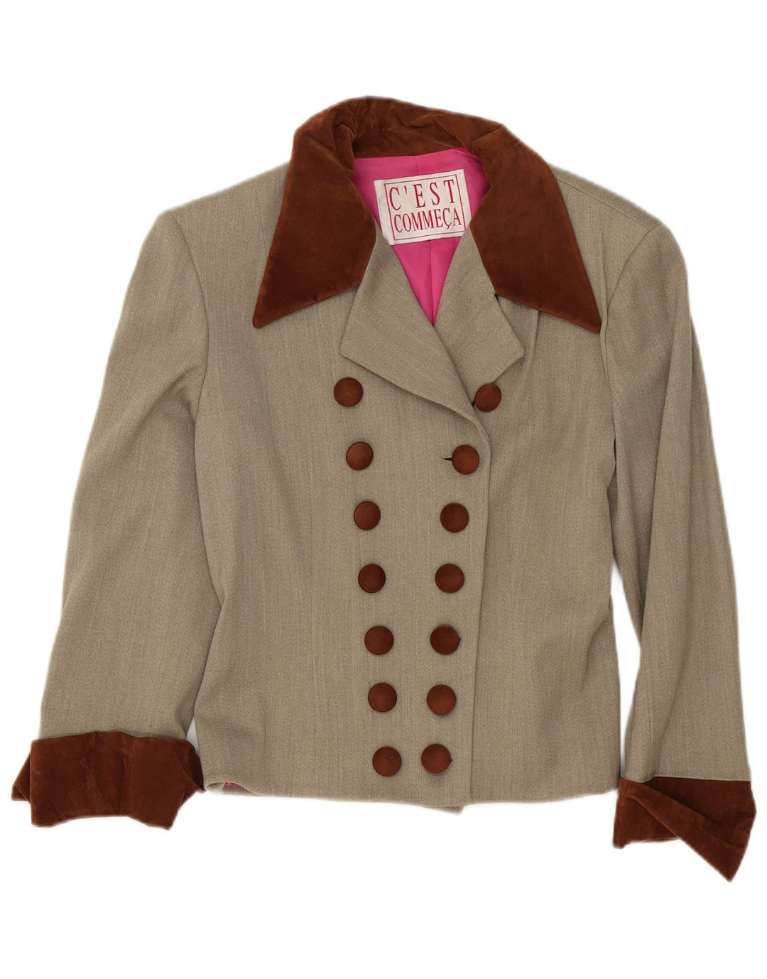 C'EST COMMECA Dame Blazer Jacket UK 12 Medium Grey Colourblock