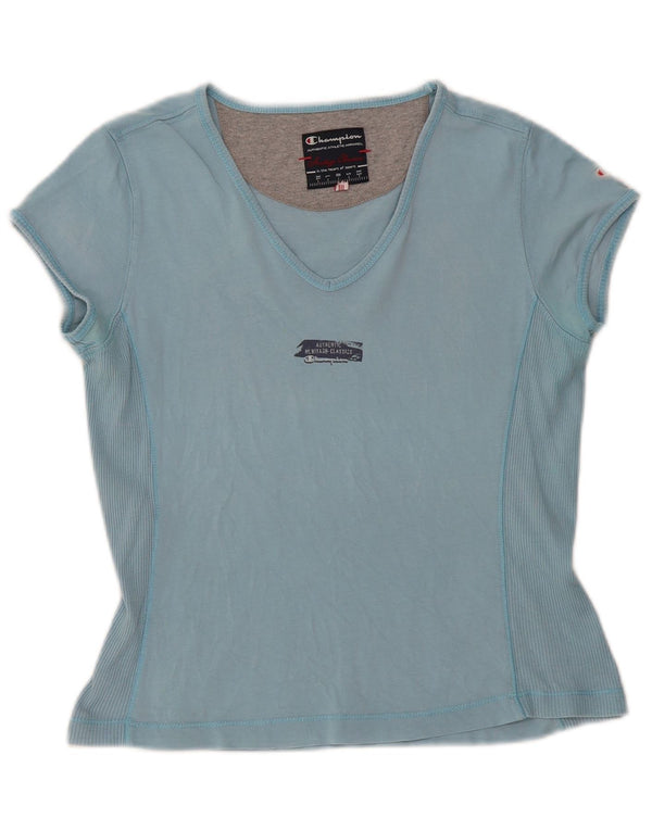 Champion Womens Heritage Classics T-Shirt Top UK 12 Medium Blue Cotton