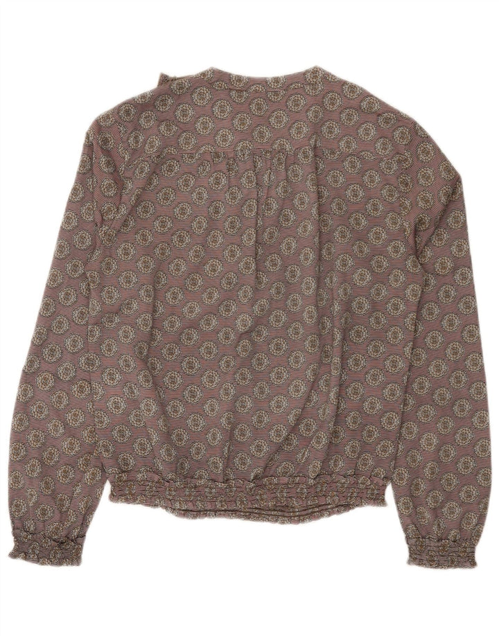 Benetton Womens flæse foran bluse Top UK 14 Medium Grey Floral