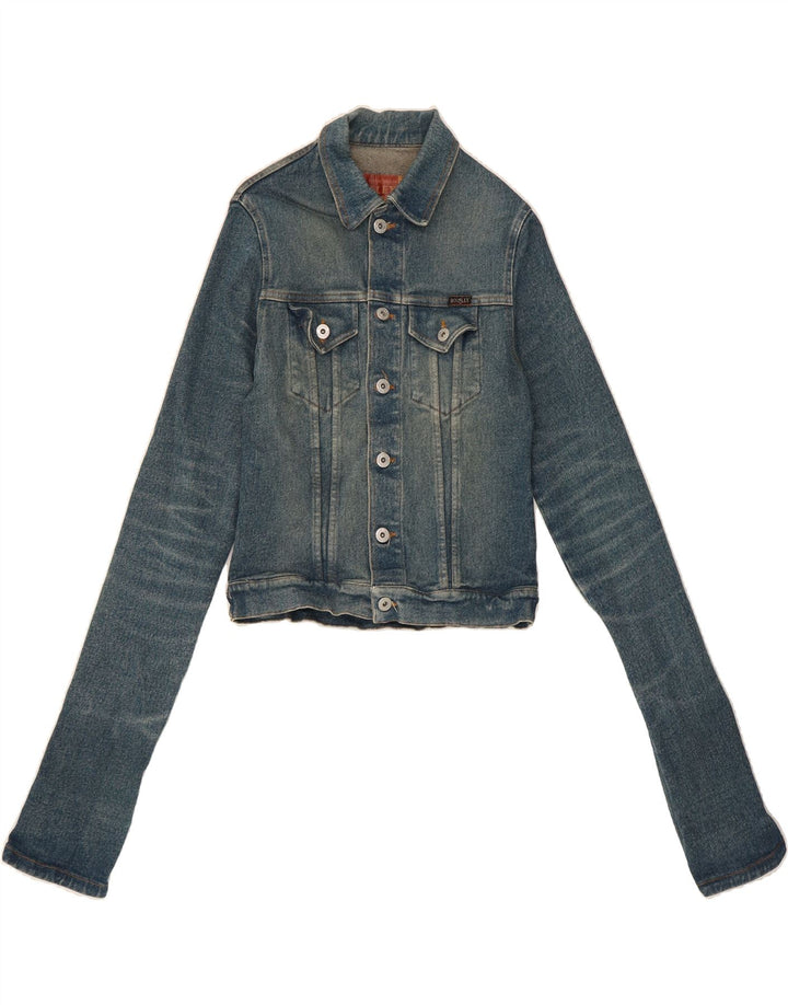 BOOSLEY Womens Crop Denim Jacket UK 8 Small Blue Vintage Boosley and Second-Hand Boosley from Messina Hembry 