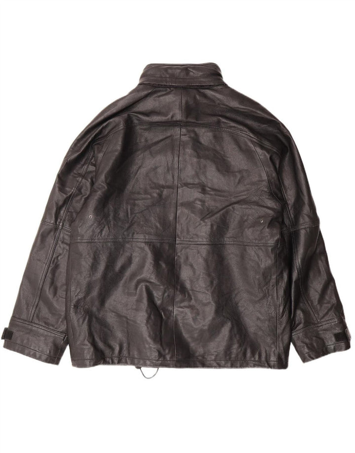 CONBIPEL Mens Hooded Leather Jacket IT 46 Small Black Leather