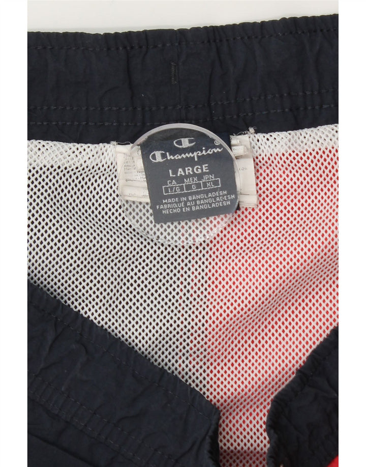 Champion Herre grafiske svømmeshorts Large Navy Blue Colourblock