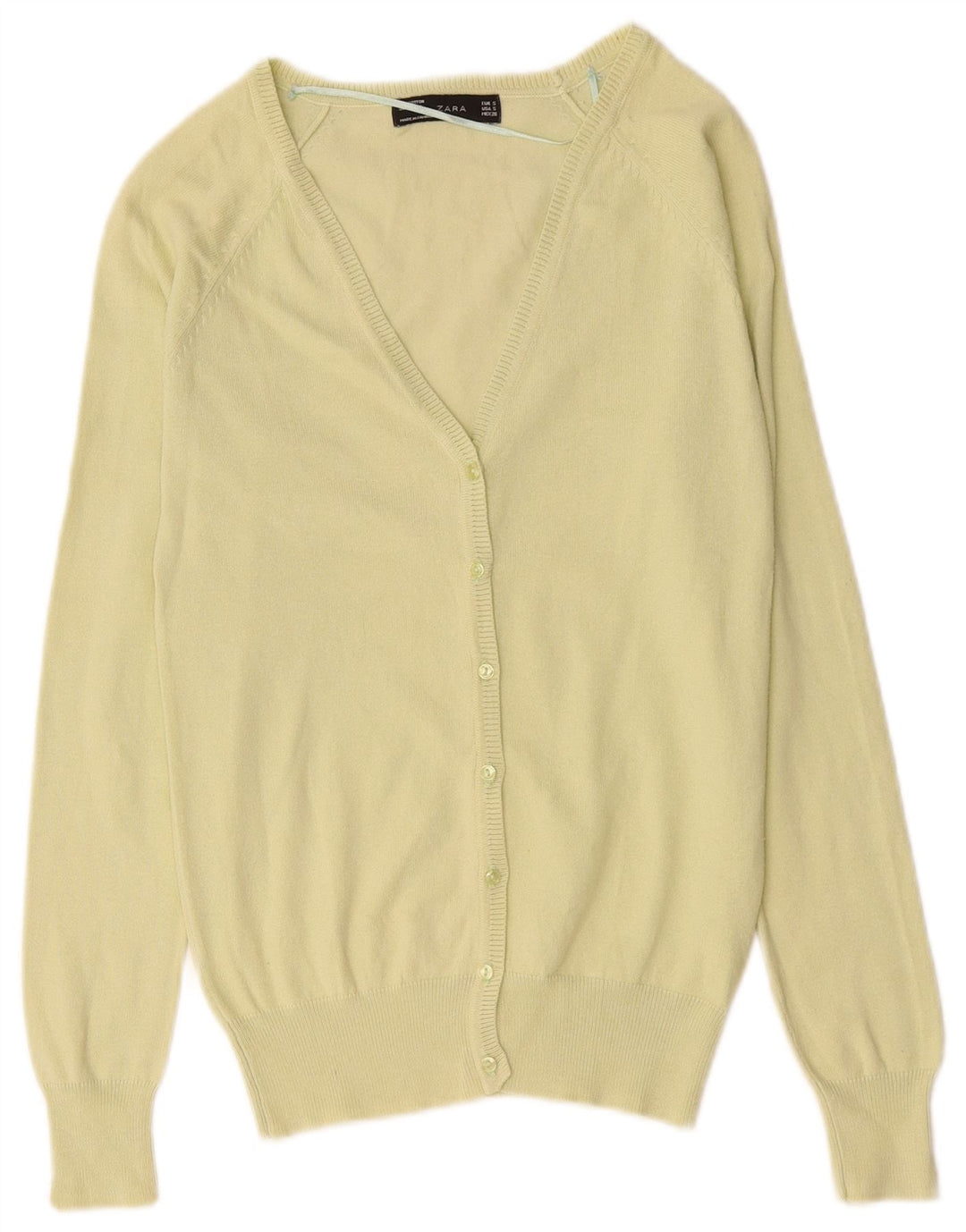 ZARA Dame Cardigan Sweater UK 8 Lille grøn bomuld