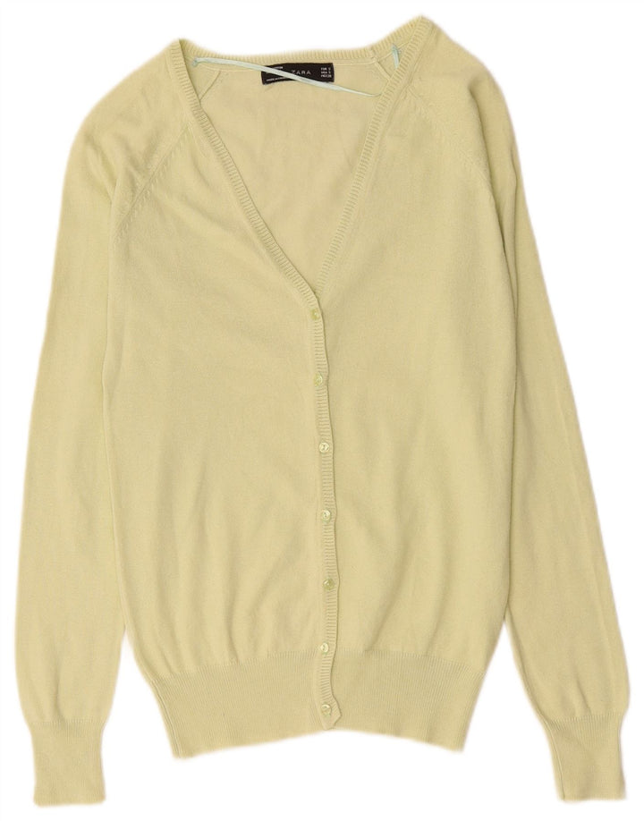 ZARA Dame Cardigan Sweater UK 8 Lille grøn bomuld