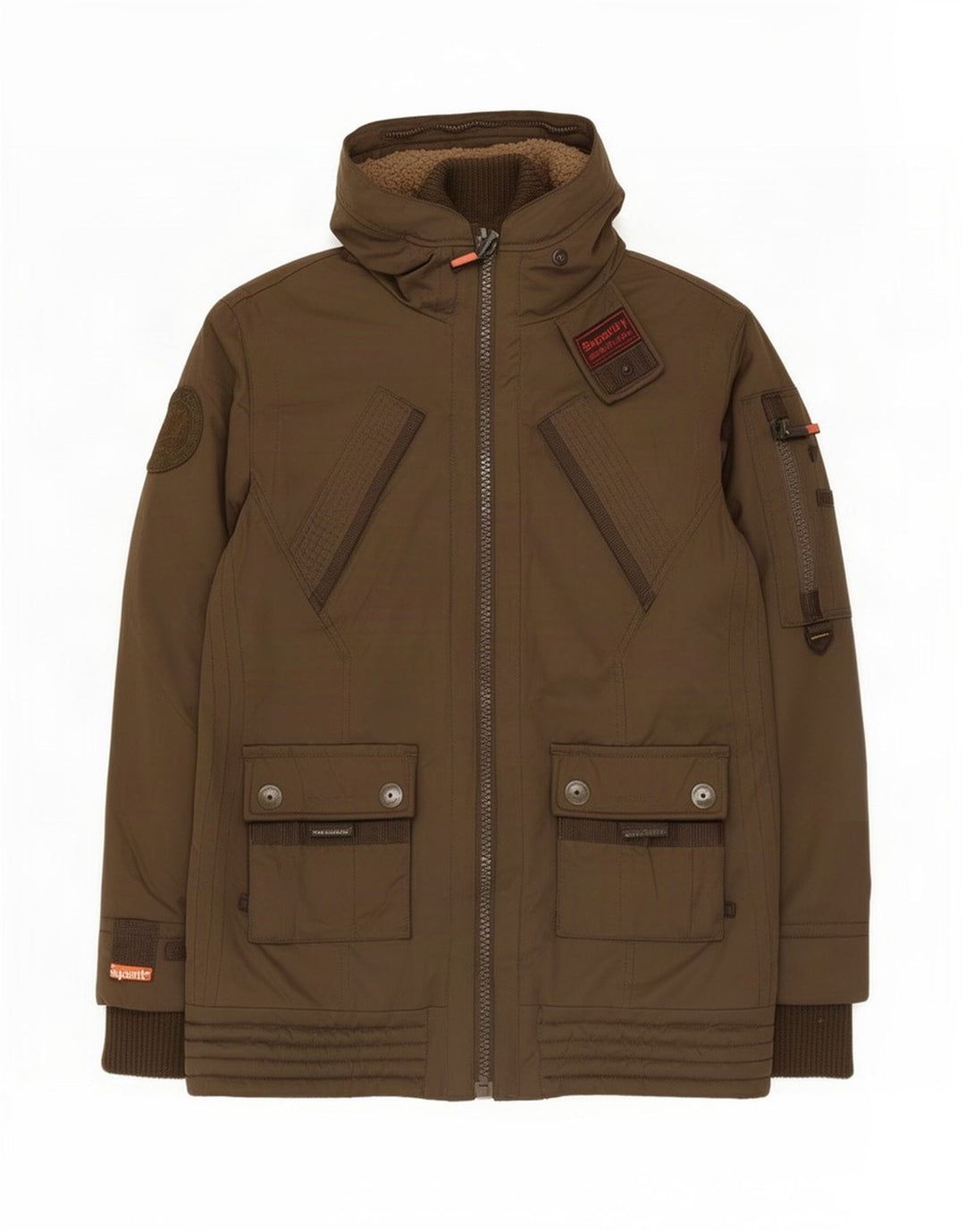 Superdry Parkajakke med hætte til kvinder UK 40 Stor brun polyester