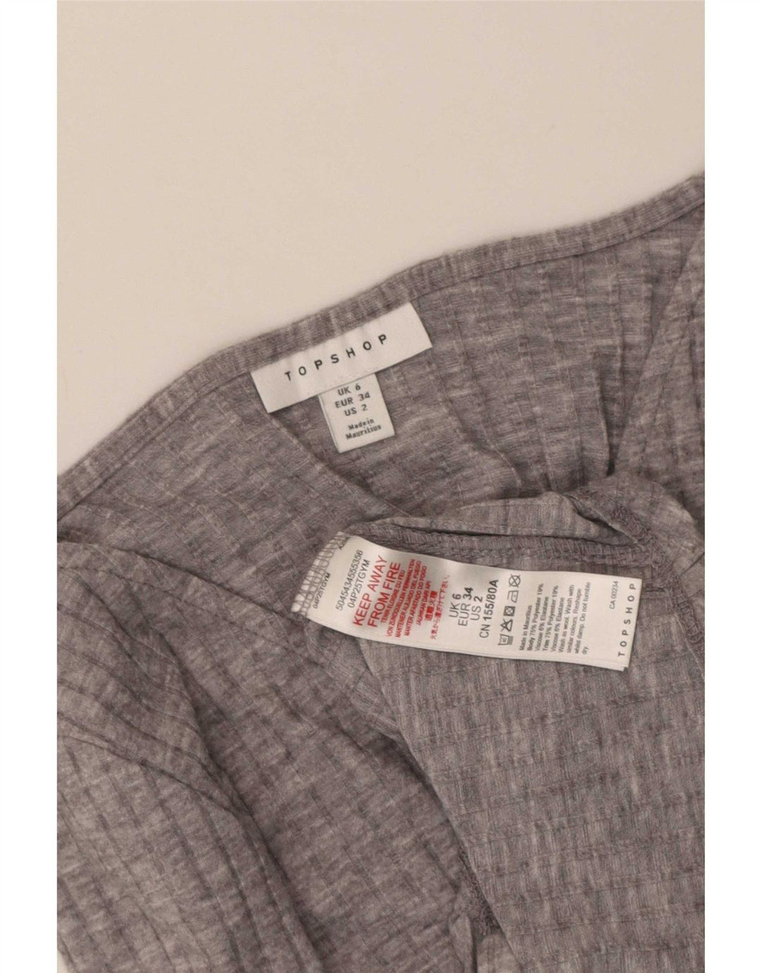 Topshop Dame Langærmet Crop Top UK 6 XS Grå Polyester