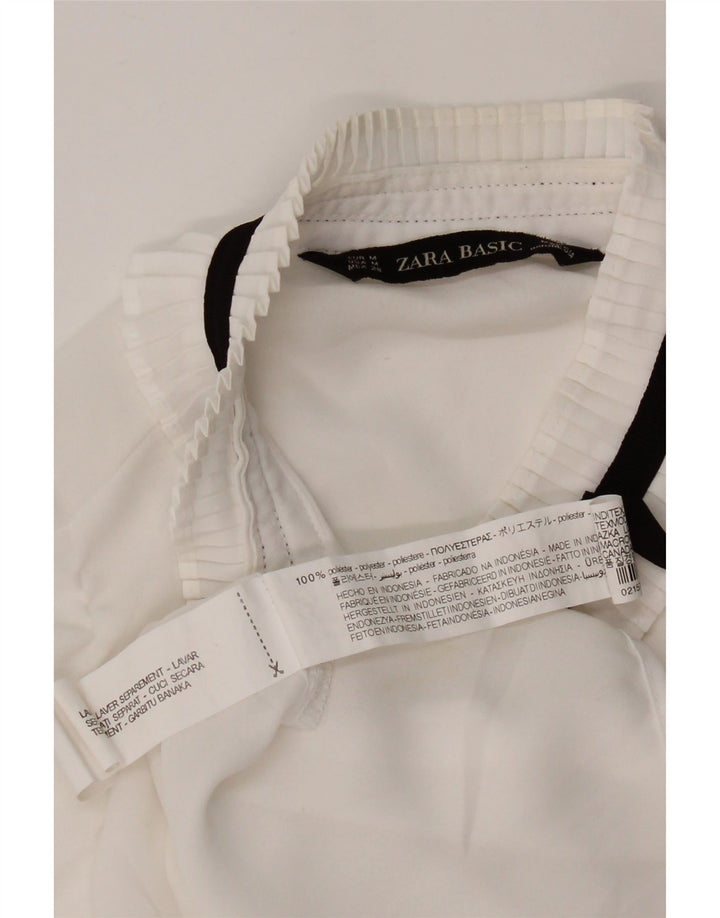 Zara skjortebluse med 3/4 ærmer til kvinder UK 14 Medium White Polyester
