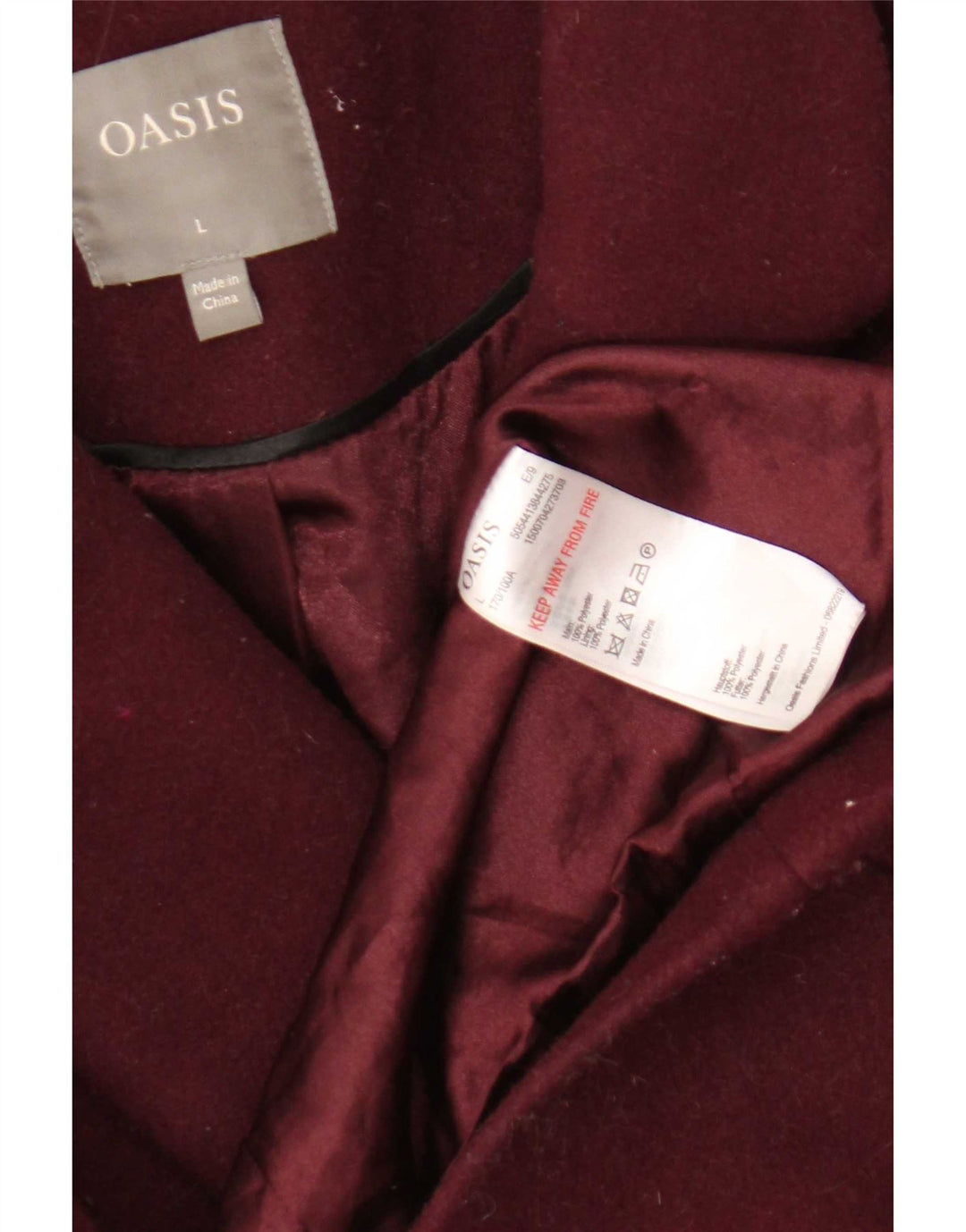 Oasis Dame Dobbeltradet Frakke UK 16 Large Bourgogne Polyester