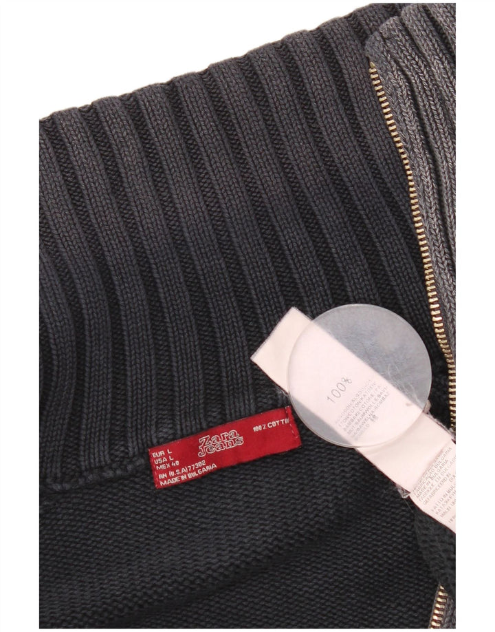 Zara Herre Cardigan Sweater Stor Grå Bomuld