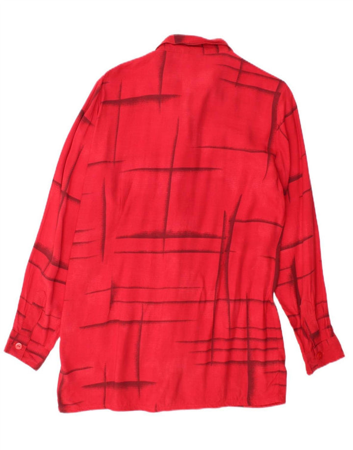 VINTAGE Womens Longline Shirt Blouse EU 38 Medium Red Geometric Viscose
