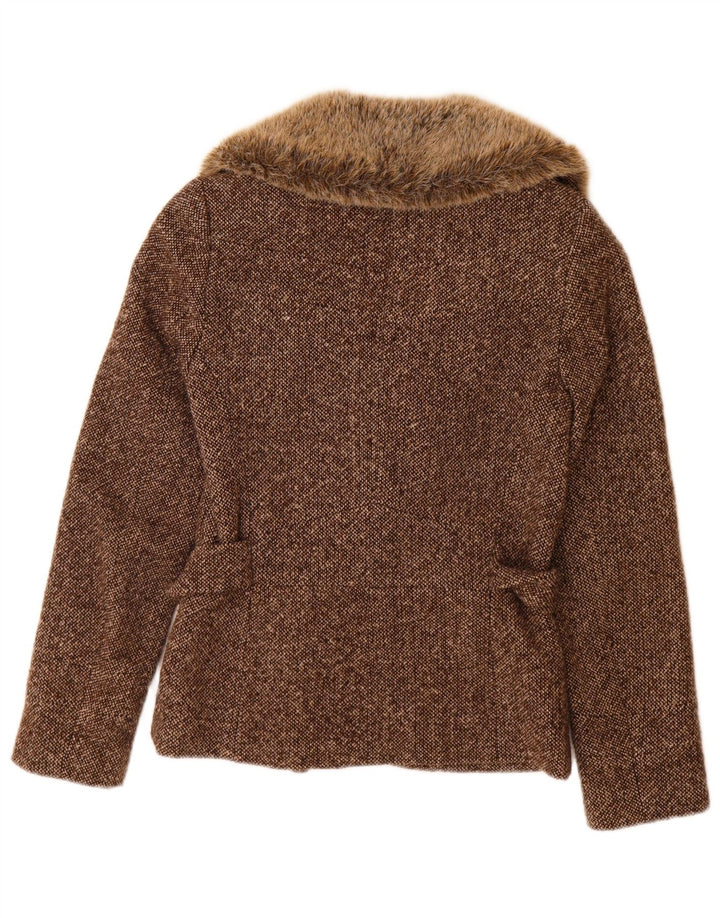 Bay Dame 1 Knap Blazer Jacket UK 10 Small Brown Flecked Uld