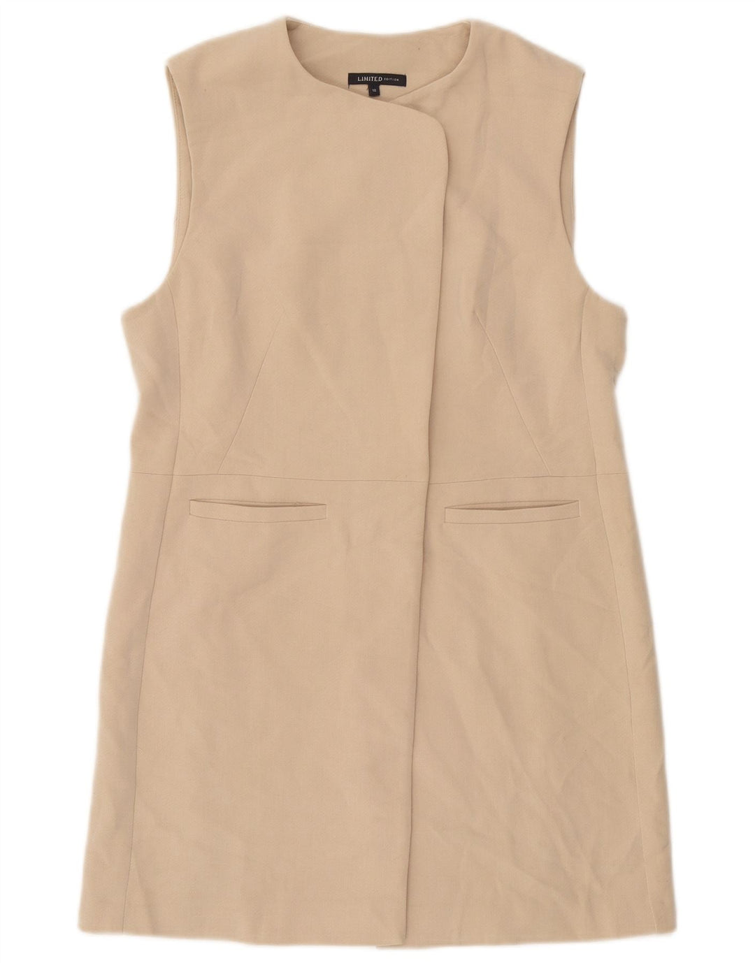Marks & Spencer Dame Longline ærmeløs blazerjakke UK 10 Small Beige