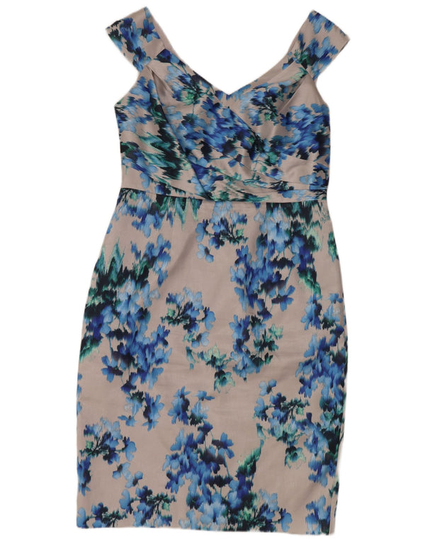 Monsoon Womens Sleeveless Sheath Dress UK 14 Large Grey Floral Polyester