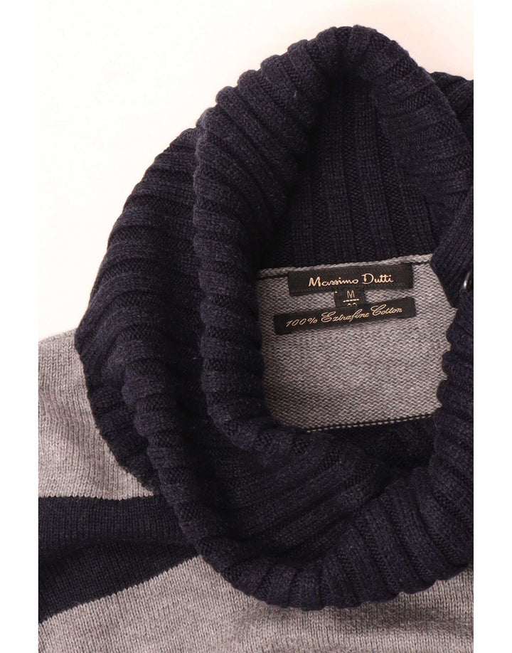 Massimo Dutti Dame Button Neck Jumper Sweater UK 12 Medium Navy Blue