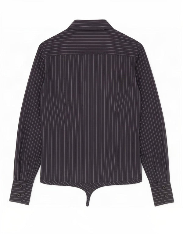 Benetton Womens Shirt Bodysuit UK 6 XS Marineblå nålestribet bomuld