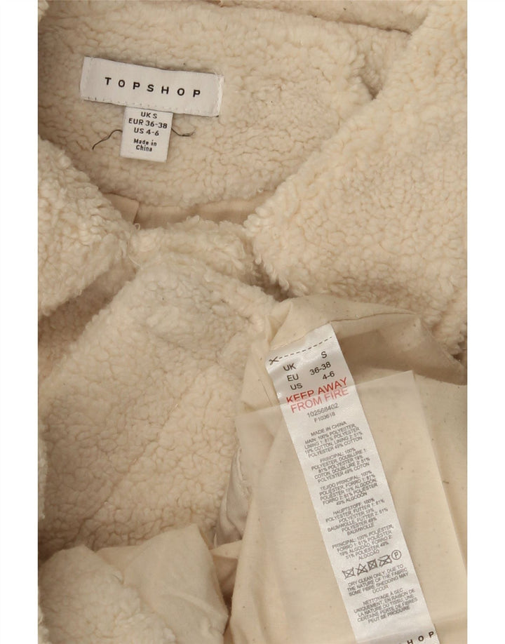 Topshop Dame Oversized Fleecejakke UK 10 Small Beige Polyester