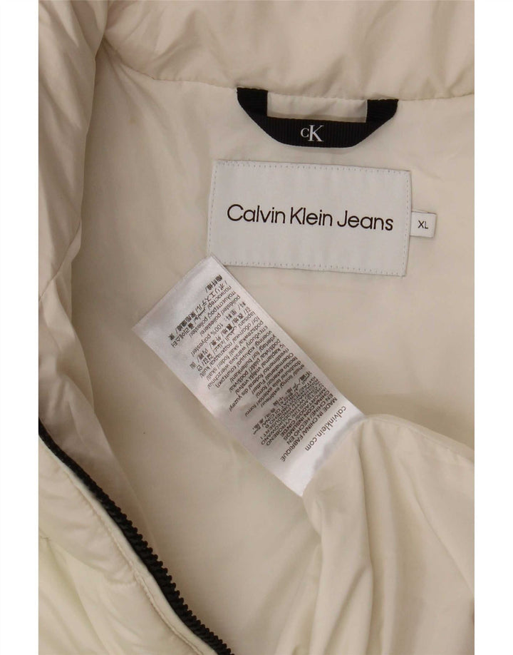 Calvin Klein Jeans Dame grafisk polstret jakke UK 18 XL Hvid Polyester