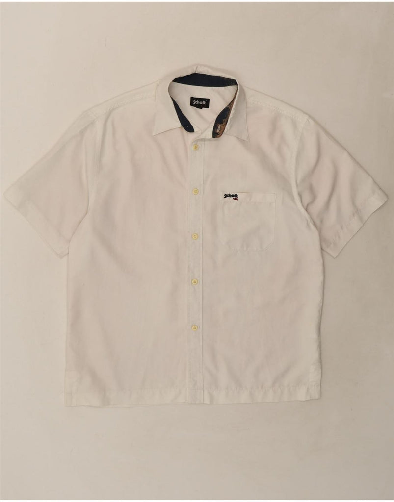SCHOTT Mens Short Sleeve Shirt Large White Polyester Vintage Schott and Second-Hand Schott from Messina Hembry 