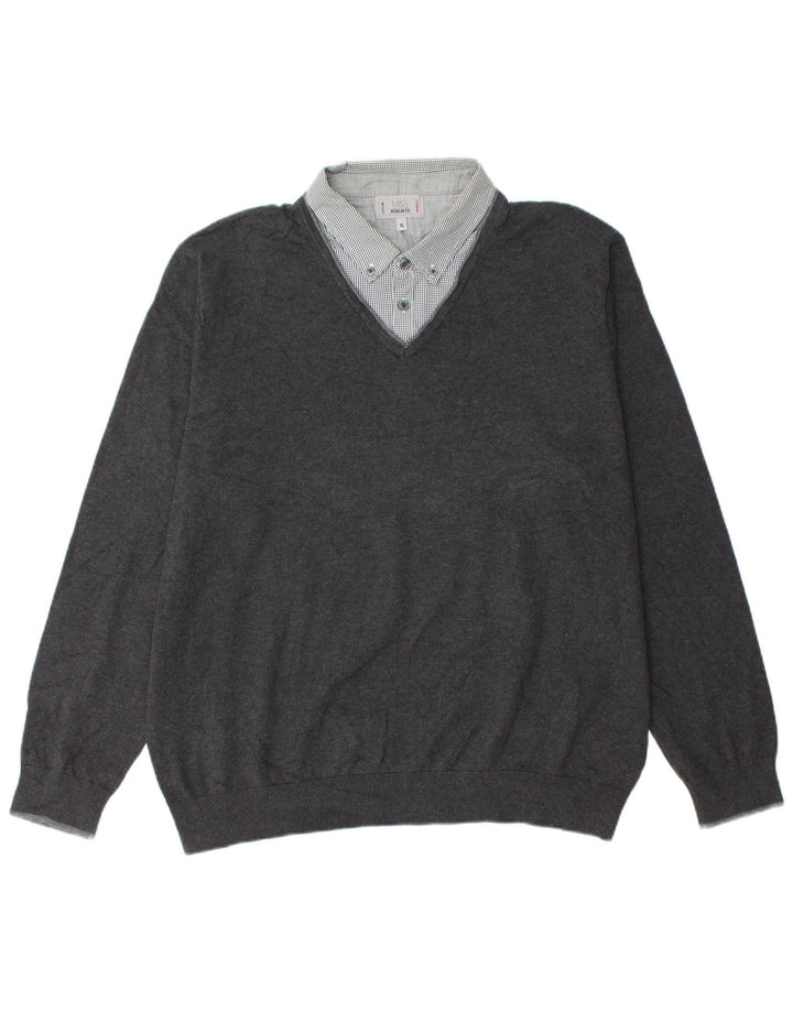 Marks & Spencer Herre V-hals sweater XL Grå Bomuld