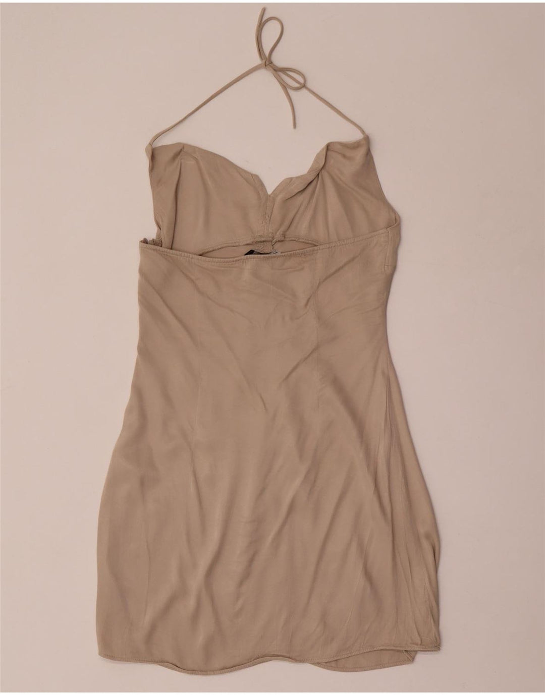 Zara Halter Dress UK 12 Medium Beige Viscose