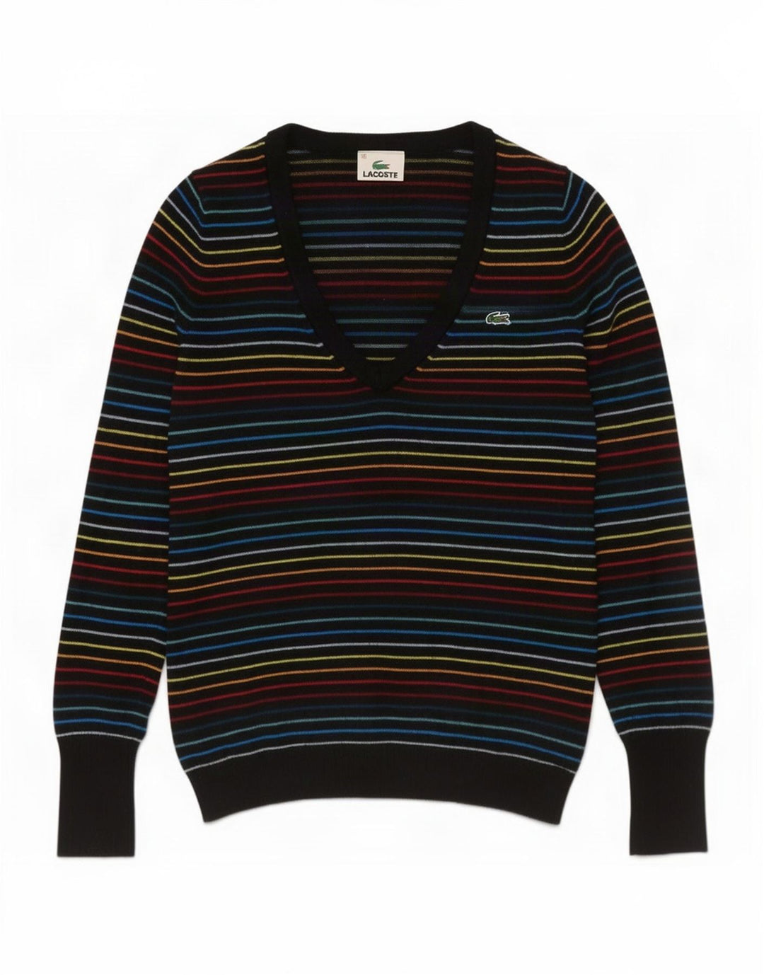 Lacoste Dame V-hals sweater Størrelse 38 Medium Flerfarvet Stribet