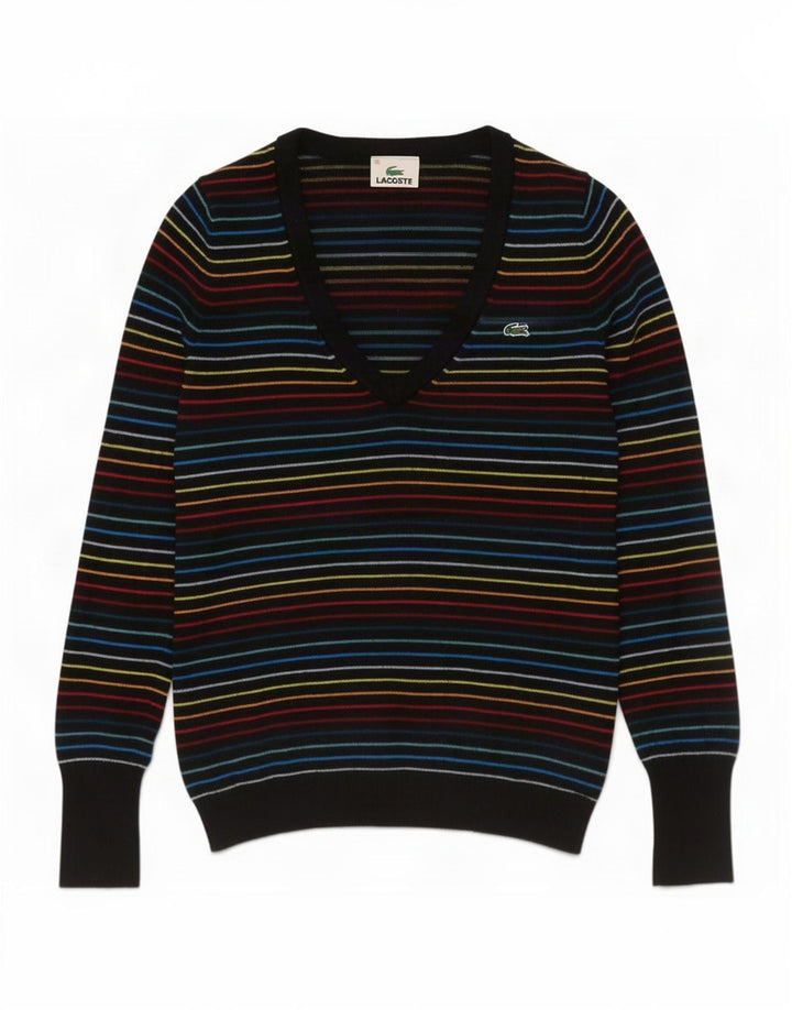 Lacoste Dame V-hals sweater Størrelse 38 Medium Flerfarvet Stribet