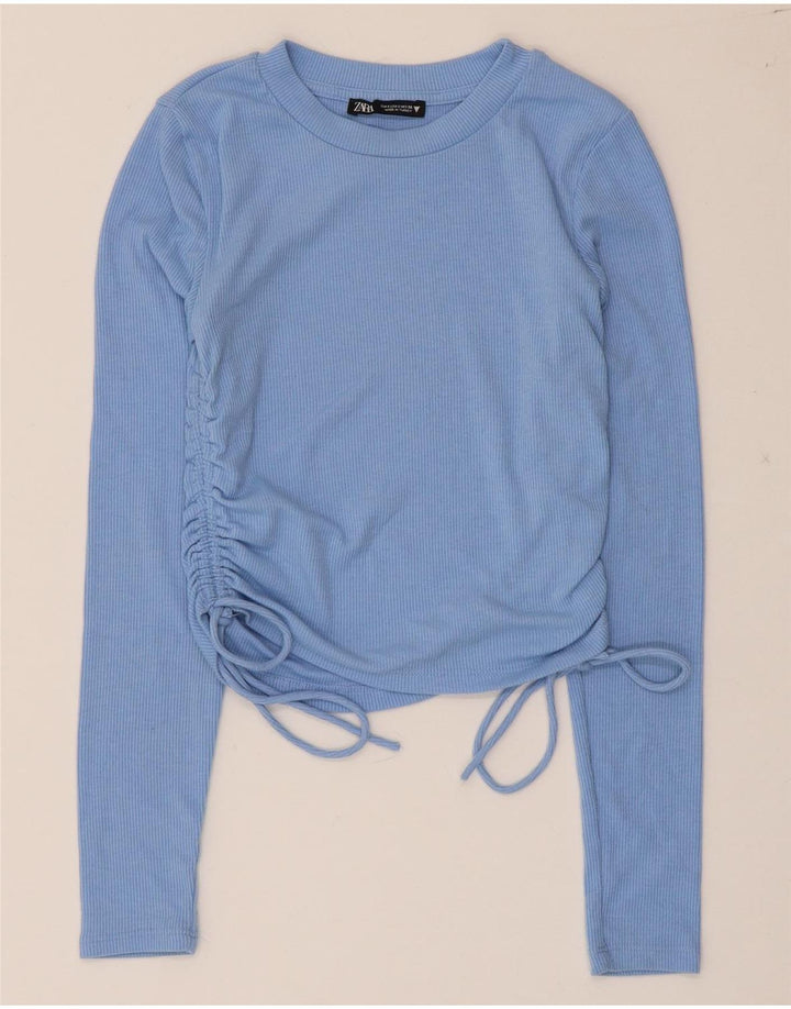 Zara Dame Crop Top Langærmet UK 8 Lille Blå